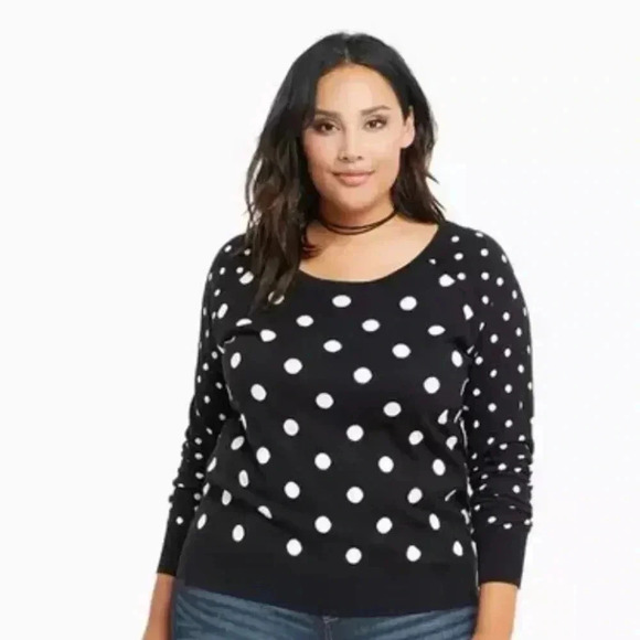 Torrid Polka Dot black-&-white boat neck Sweater quirky preppy, plus size - Picture 3 of 12